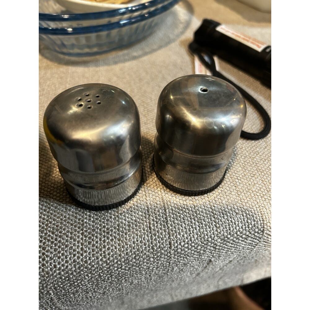 Vintage Stainless Steel Salt and Pepper Shakers MCM Mid Century Modern Shelf